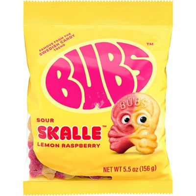 BUBS Sour Skulls Fruity Lemon Raspberry Gluten free vegen Swedish Sweets Candy 156g