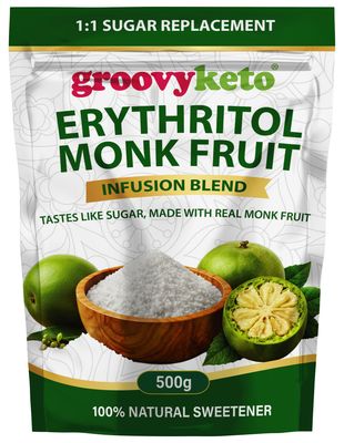 Monk Fruit Decoction & Erythritol Sweetener Blend by Groovy Keto Real Monk Fruit Decoction Infusion 1:1 Sugar Replacement Zero Calorie Keto Sweetener Natural Sweetener Granulated (500g)