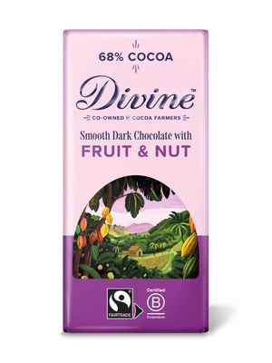 Divine 68% Cocoa Dark Chocolate with Fruit & Nut 90g Bar - Fairtrade Dark Chocolate - Juicy Fruit & Crunchy Nut Pieces - Ethical Premium Chocolate