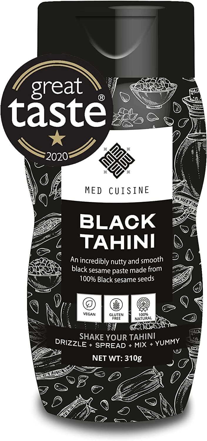 Med Cuisine Black Tahini 310GR - Premium Ground Roasted Black Sesame Paste - Nutty Flavoured Tahini Paste - 1/3 Cup of Black Tahini Covers Your Calcium Daily Needs - Gluten &amp; Nut-Free (310gr)