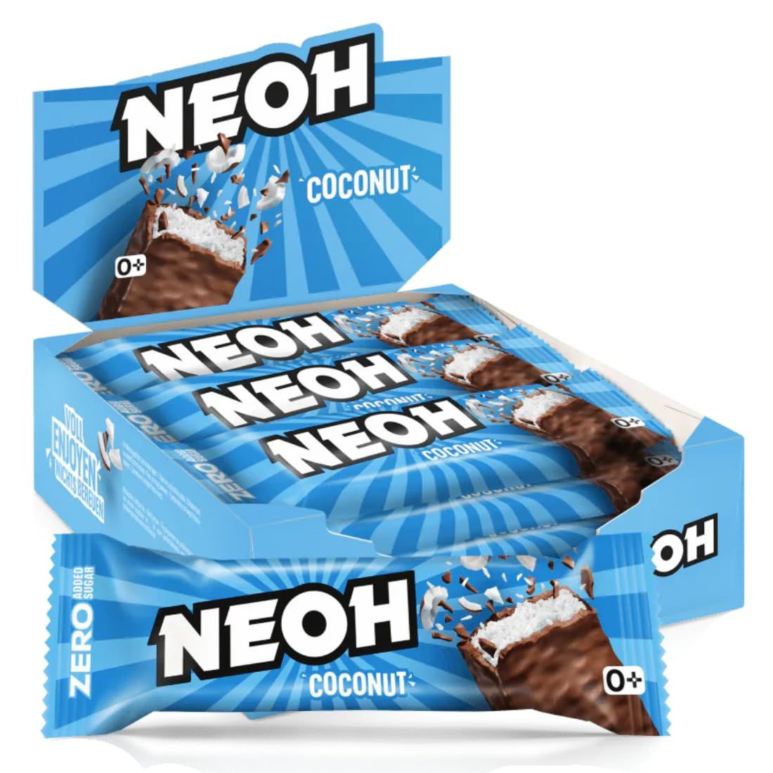 NEOH Low-Carb Keto Coconut Chocolate Bar - Zero Added Sugar, Blending Smooth Chocolate &amp; Tropical Coconut for a Lush, Satisfying Bite, 30g per Bar, Pack of 12