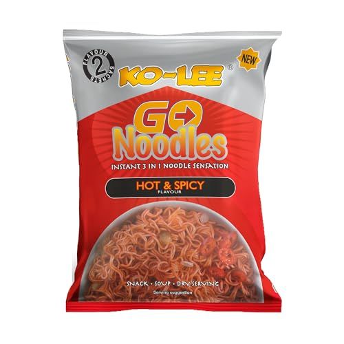 KO-LEE Crunch &amp; Munch Instant Noodles - Hot &amp; Spicy Flavour 3-in-1 Snack, Stir-Fry or Soup MSG-Free 85g (Pack of 24)