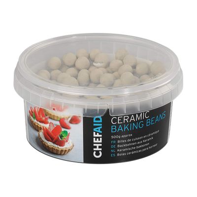 Chef Aid Reusable Ceramic Baking Beans and Blind Weights in Storage tub, Oven Beads Prevent Pastry Shrinkage, Blind Bake Quiche, Pies, and Tarts, Heat Resistant, Approx 500 g. Chef Aid Reusable Ceramic Baking Beans and Blind Weights in Storage tub, Oven Beads Prevent Pastry Shrinkage, Blind Bake Quiche, Pies, and Tarts, Heat Resistant, Approx 500 g.