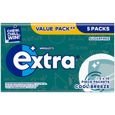 Extra Chewing Gum, Sugar Free, Cool Breeze Flavour, 6 x10 Pieces