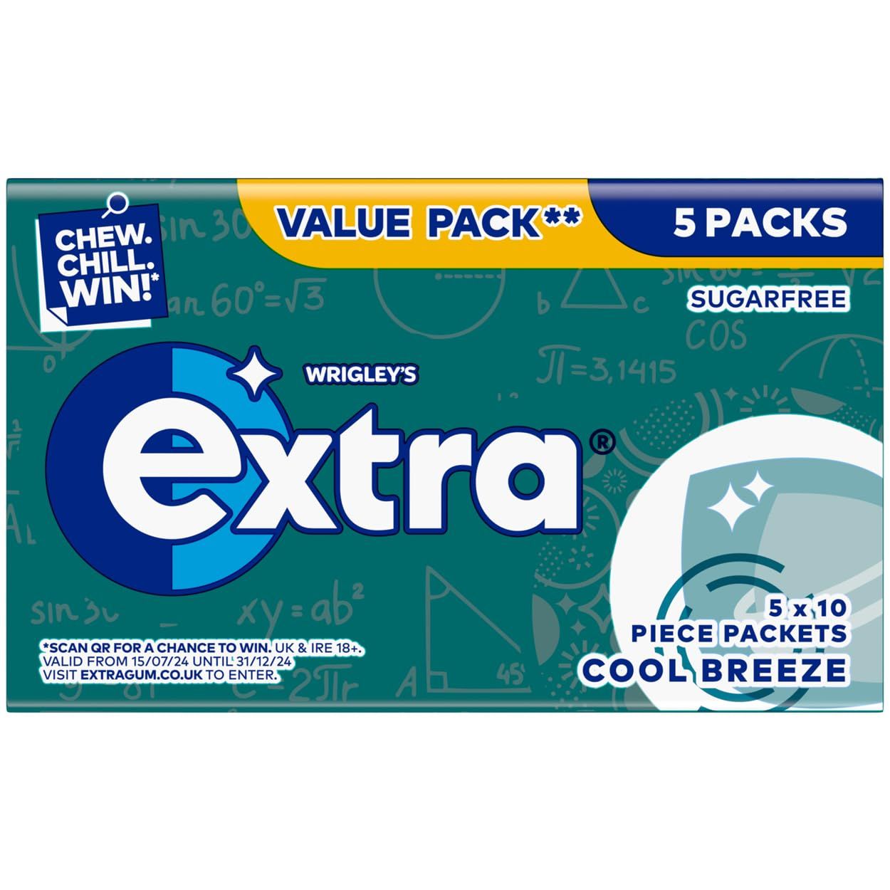 Extra Chewing Gum, Sugar Free, Cool Breeze Flavour, 6 x10 Pieces