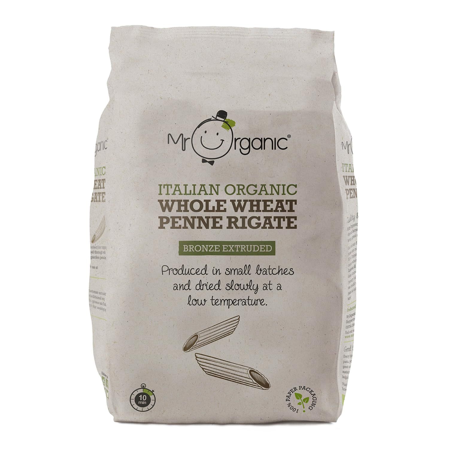 Mr Organic - Organic Whole Wheat Penne 500g - Non GMO &amp; Preservative Free - Vegan - Made in Italy