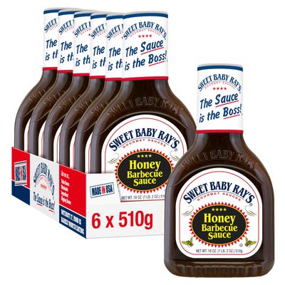 Sweet Baby Ray's Honey BBQ Sauce, Pack of 6 x18oz bottles, Sweet Barbeque sauce, Perfect for Burgers, Ribs and Chicken - 510g Bottle