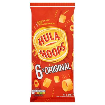 Hula Hoops - ORIGINAL Multipack 6 x 24g Bags - Deliciously Crunchy Potato Rings - Completely free from artificial flavours, colours and MSG, Suitable for Vegetarians.