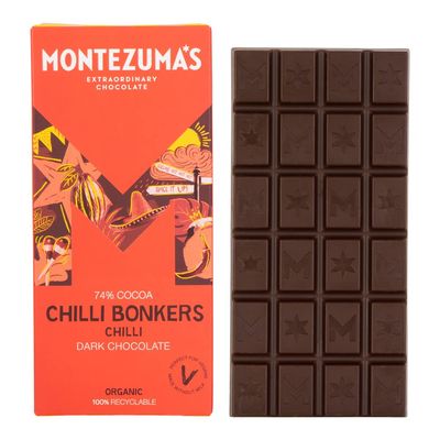 Montezuma's Chilli Bonkers, 74% Cocoa, Dark Chocolate With Chilli, Gluten Free, Naturally Vegan &amp; Organic, 90g Bar