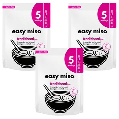 Traditional Miso Easy Soup Paste 105g (5sachets) Pack of 3, Compatible with Itsu Gyoza, Vegan Instant Protein Soy Bean Broth Dressing Marinade Seasoning with Welari Thank You Card (3pack) (315g)