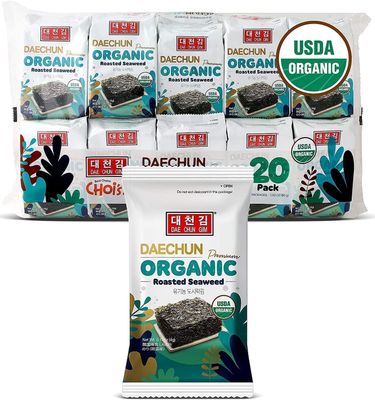 CHOI'S 1 Organic DAECHUN Seaweed Snacks, 20 Pack, Original, Product of Korea Premium Great