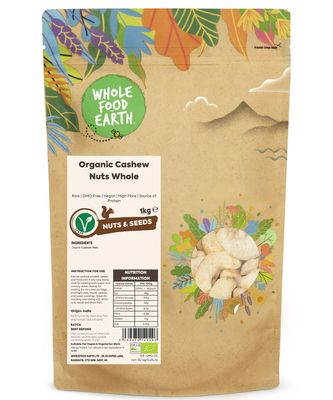 Wholefood Earth Organic Cashew Nuts Whole - 1 kg Raw GMO Free Vegan High Fibre Source of Protein Certified Organic