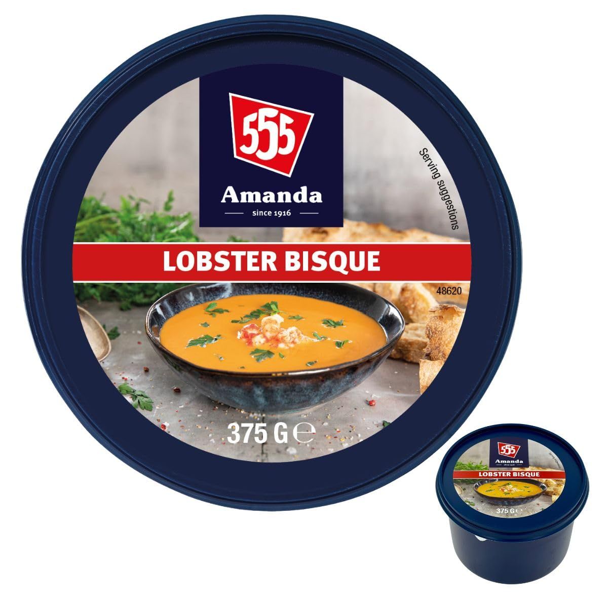555 Amanda Lobster Bisque - Creamy Gourmet Seafood Soup with 6.4% Atlantic Lobster, No Preservatives, Ready to Serve (1 x 375g)
