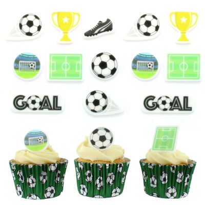 Culpitt Football Sugar Decorations 32 Edible Cupcake Toppers Printed Fondant Cake-Decorations, Balls, Boots, Trophy Cups, &amp; Goals - 32 Pack