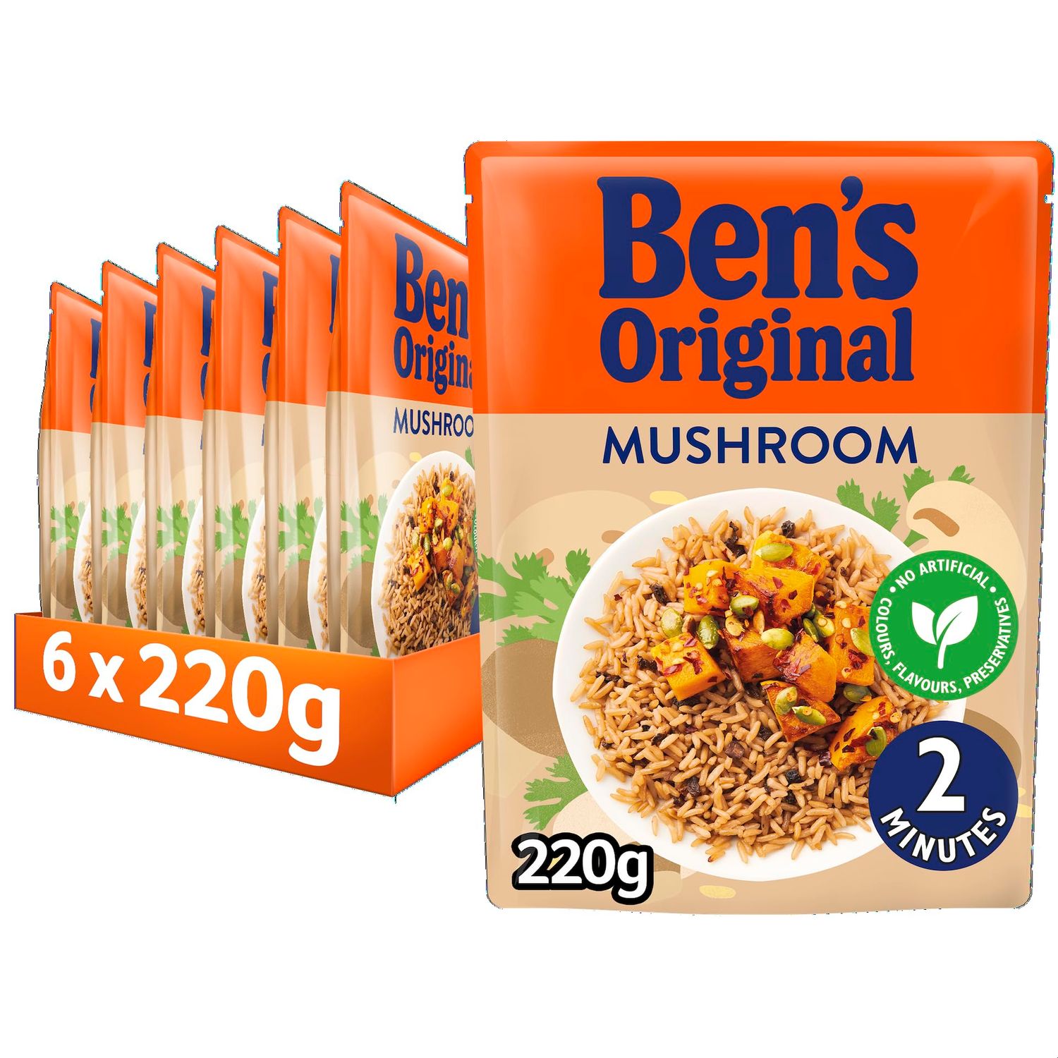 BEN'S ORIGINAL Mushroom Microwave Rice, Bulk Multipack 6 x 220g pouches