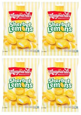 Sherbet Lemons, Tangy Lemon Sweets with Fizzy Centre 192g bags bulk Bundles (4 Bags x 192g)