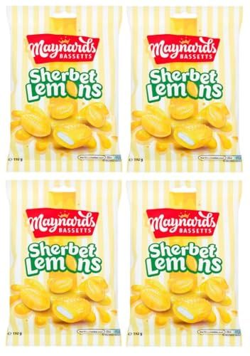 Sherbet Lemons, Tangy Lemon Sweets with Fizzy Centre 192g bags bulk Bundles (4 Bags x 192g)