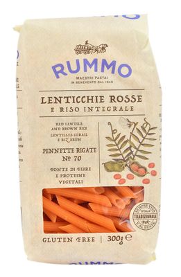 Rummo Pennette Lenticchie Rosse No.70 - Premium Gluten-Free Red Lentil Pasta, Naturally High in Protein, 300 g (Pack of 1)
