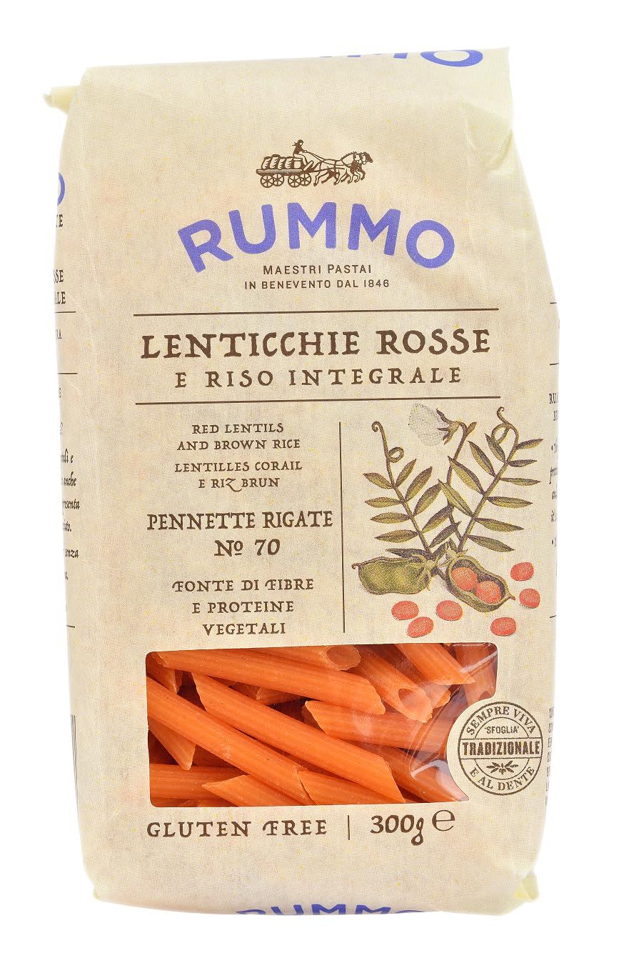 Rummo Pennette Lenticchie Rosse No.70 - Premium Gluten-Free Red Lentil Pasta, Naturally High in Protein, 300 g (Pack of 1)