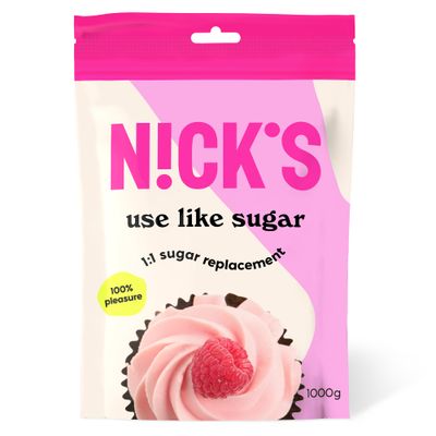 NICKS Use Like Sugar Keto Sweetener 70% Calorie Reduced 1:1 Low Carb Baking Sugar Replacement Mix of Xylitol, Erythritol, Stevia, Polydextrose Vegan (1kg)
