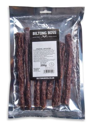 Biltong Boss Original Beef Droewors, Authentic Traditional Recipe, Ready To Eat High Protein Flavoured Meat Snack, Suitable For Paleo, Keto, Atkins Diets &amp; Post-Workout, Low Sugar &amp; Carbohydrate, 200g