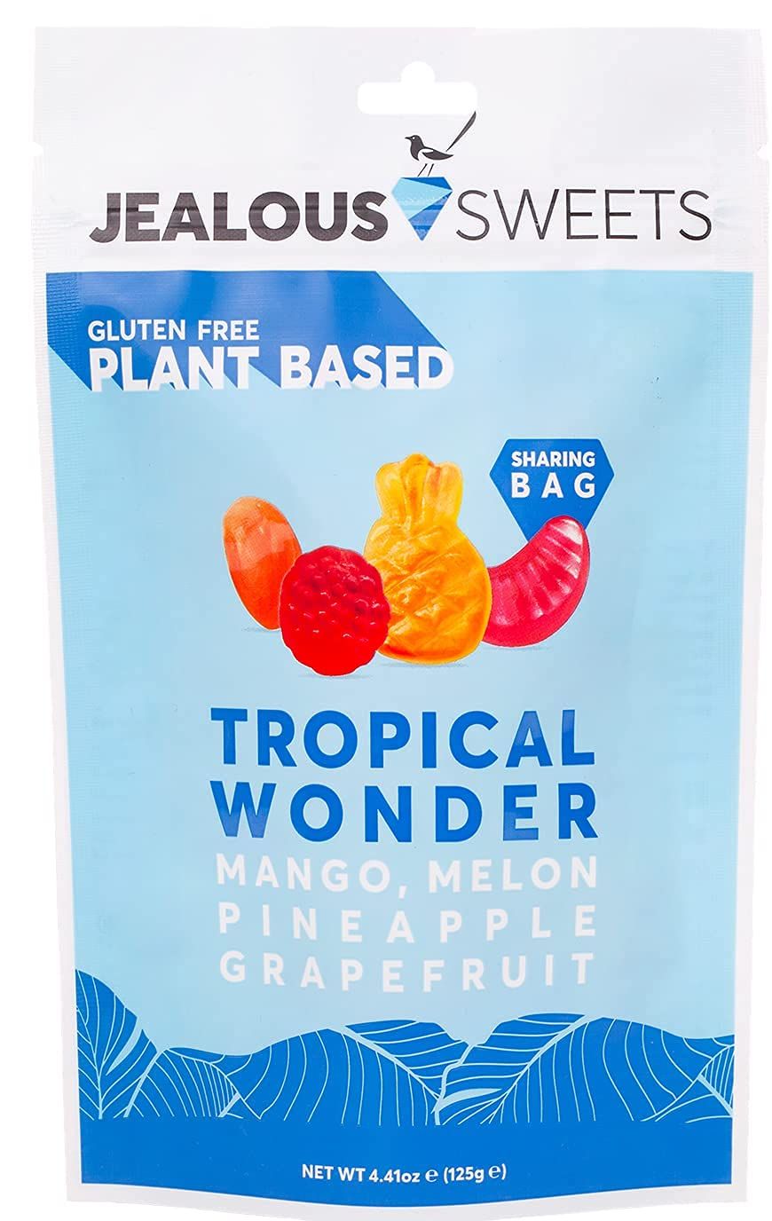 JEALOUS SWEETS Mango Melon Pineapple Grapefruit Gummy Tropical Wonder (1 x 125g Share Bag) VEGAN Gluten &amp; Dairy Free Gummies. Tasty Natural Fruit Chewy Treats. No Artificial Colour, Gelatine Free Gums