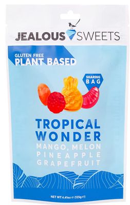 JEALOUS SWEETS Mango Melon Pineapple Grapefruit Gummy Tropical Wonder (1 x 125g Share Bag) VEGAN Gluten & Dairy Free Gummies. Tasty Natural Fruit Chewy Treats. No Artificial Colour, Gelatine Free Gums
