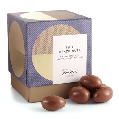 Friars Milk Chocolate Brazil Box - 375g Luxury Coated Peruvian Brazil Nuts British Cocoa Hamper Gifts for Girlfriends, Men, Women, Friends & Mothers Romantic Gift Set for a Birthday & Valentine's