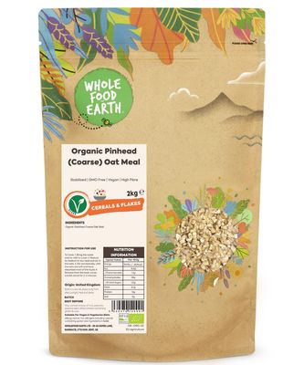 Wholefood Earth Organic Pinhead (Coarse) Oat Meal - 2 kg Stabilised GMO Free Vegan High Fibre Certified Organic