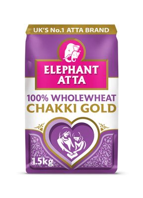 Elephant Atta Chakki Gold Premium Chapatti Flour 1.5kg - 100% Wholewheat Atta, High in Fibre - Chapati, Naan &amp; Roti Flour - Pack of 1 x 1.5kg