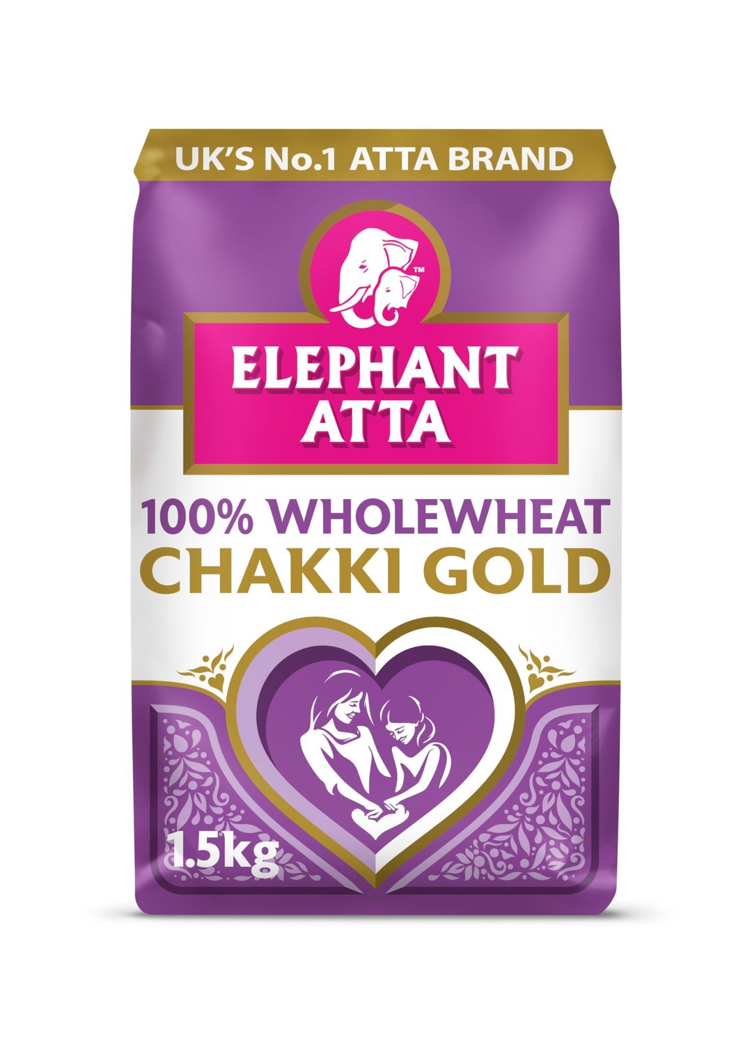 Elephant Atta Chakki Gold Premium Chapatti Flour 1.5kg - 100% Wholewheat Atta, High in Fibre - Chapati, Naan &amp; Roti Flour - Pack of 1 x 1.5kg