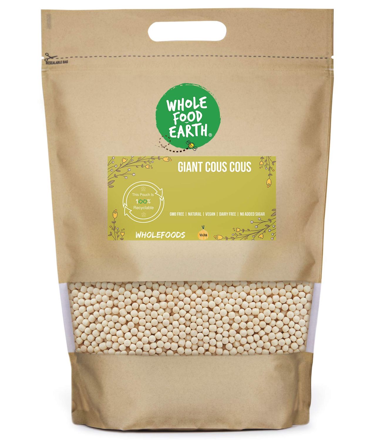 Wholefood Earth Giant Couscous 1kg - Pearl Israeli Couscous, High Protein, Whole Grain, Quick Cook
