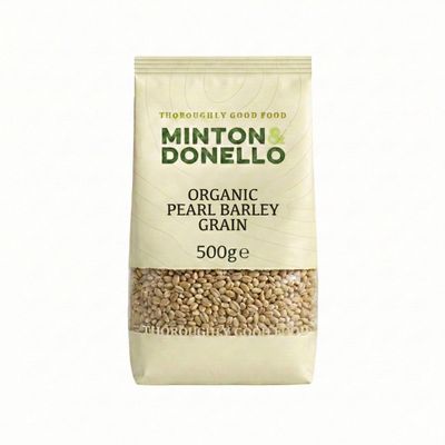 Minton & Donello - Organic Pearl Barley Grain, 500g - Vegan Friendly - GMO Free - Add to Salads, Pilafs, and Desserts - Great for Plant-Based Diet - Rich and Nutty Flavour with Chewy Texture