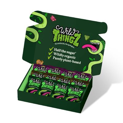 Wild Thingz Mixed Flavour Organic &amp; Low Sugar Natural Gummy Sweets, Vegan &amp; Gluten Free Snacks with Half the Sugar, Perfect for Lunchboxes, Parties or as Gifts 25 g (Pack of 12)