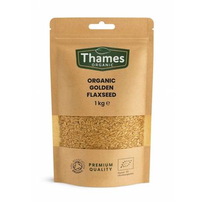 Organic Golden Flaxseed, Linseed 1kg- High Fiber, High in Protein, Omega-3s, non-GMO, 100% Natural, Vegan, No Additives or Preservatives, Raw, Superfood - Thames Organic