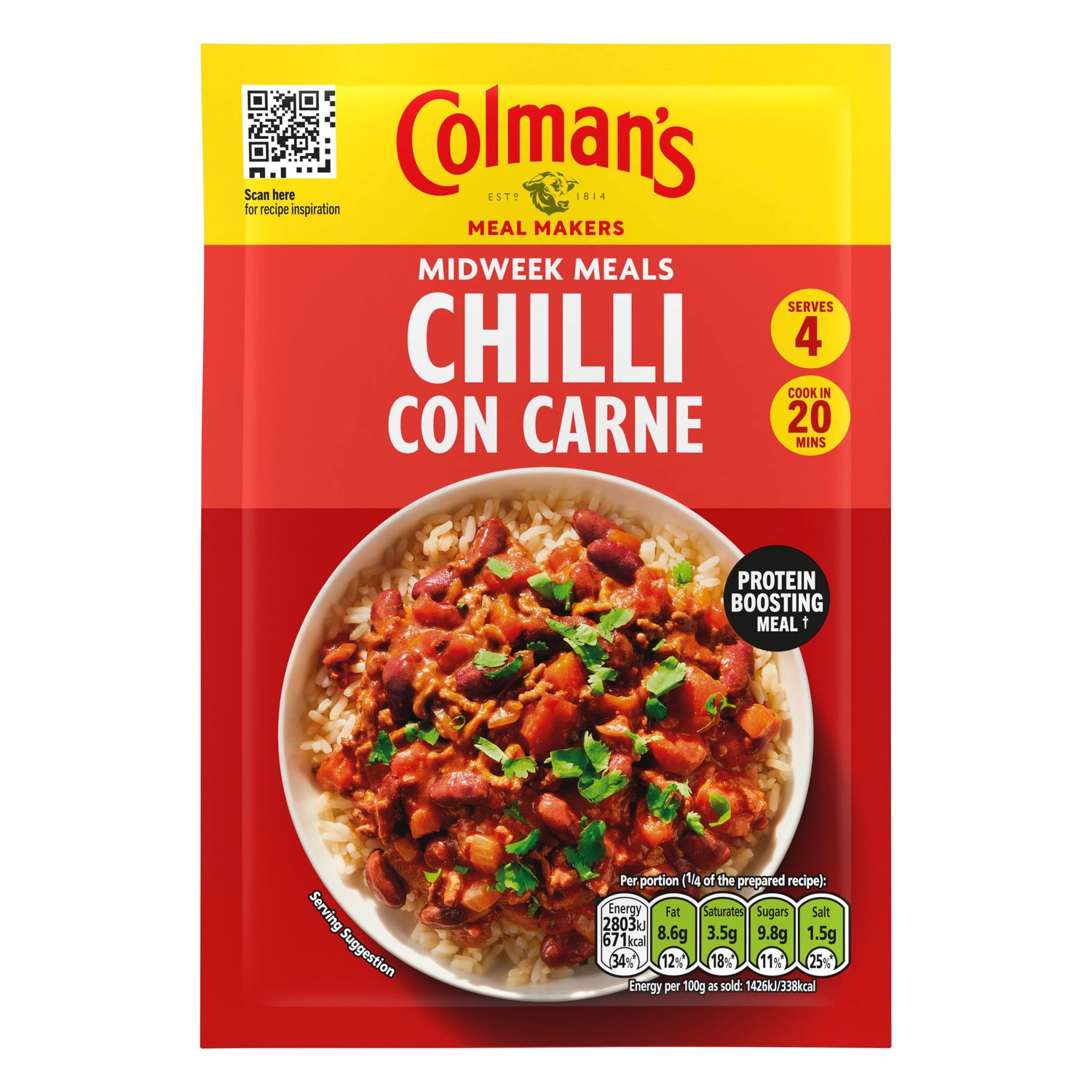 Colman's Midweek Meals Chilli Con Carne Meal Maker mix with a blend of herbs and spices for a protein-boosting meal 50 g
