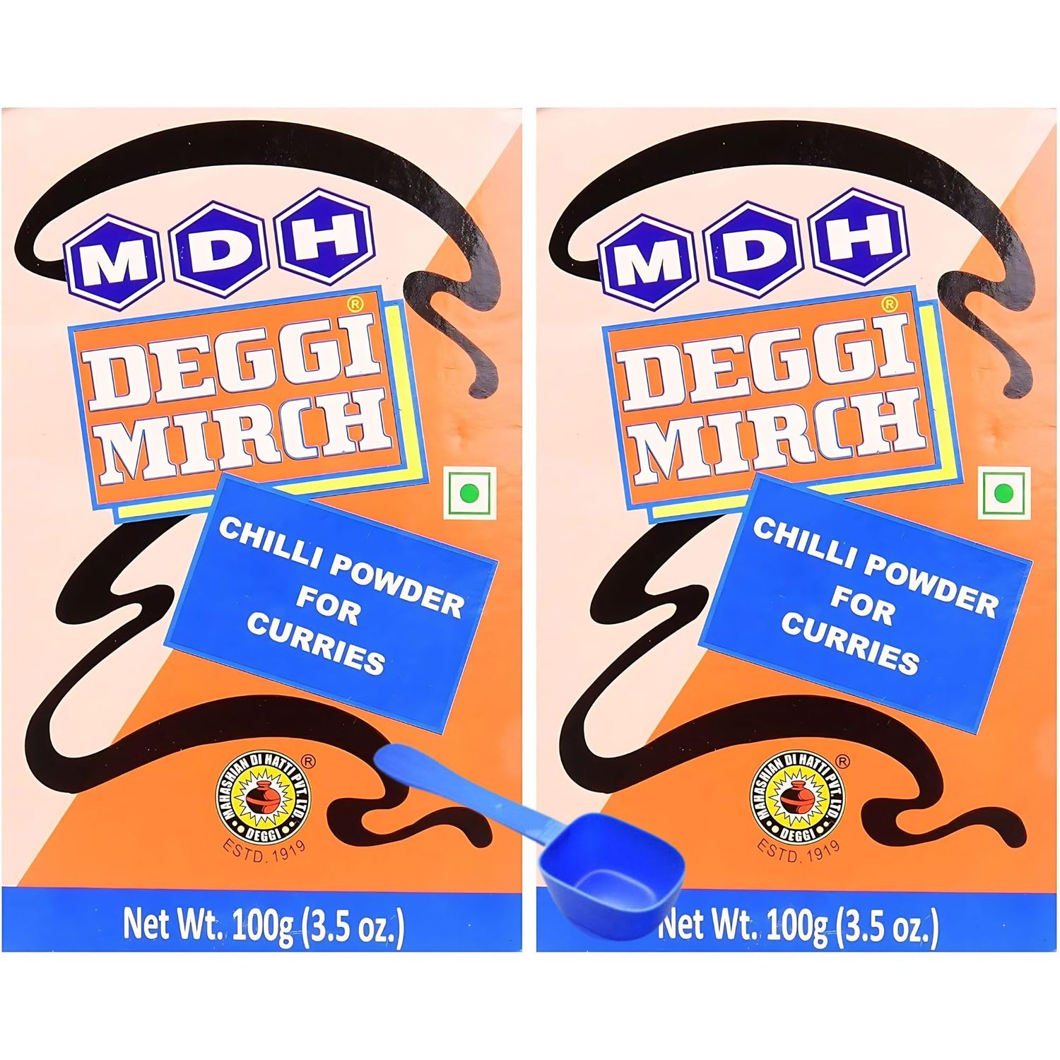 (2 Pack) MDH Deggi Mirch Indian Chilli Powder For Curries 100g + UpLabel Creations 35ml Measuring Spoon