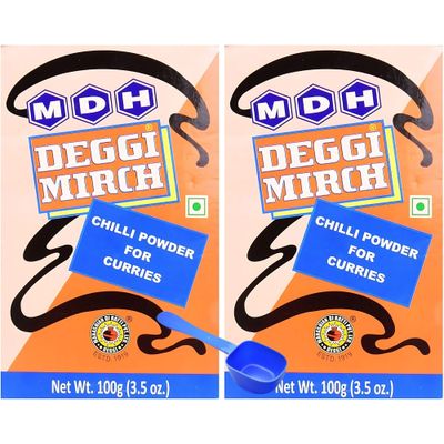 (2 Pack) MDH Deggi Mirch Indian Chilli Powder For Curries 100g + UpLabel Creations 35ml Measuring Spoon
