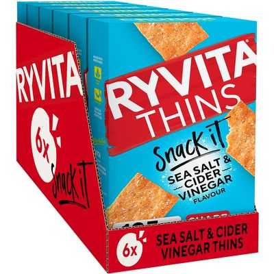 Ryvita Thins Snack It Sea Salt &amp; Cider Vinegar Flvour 125g Pack of 6