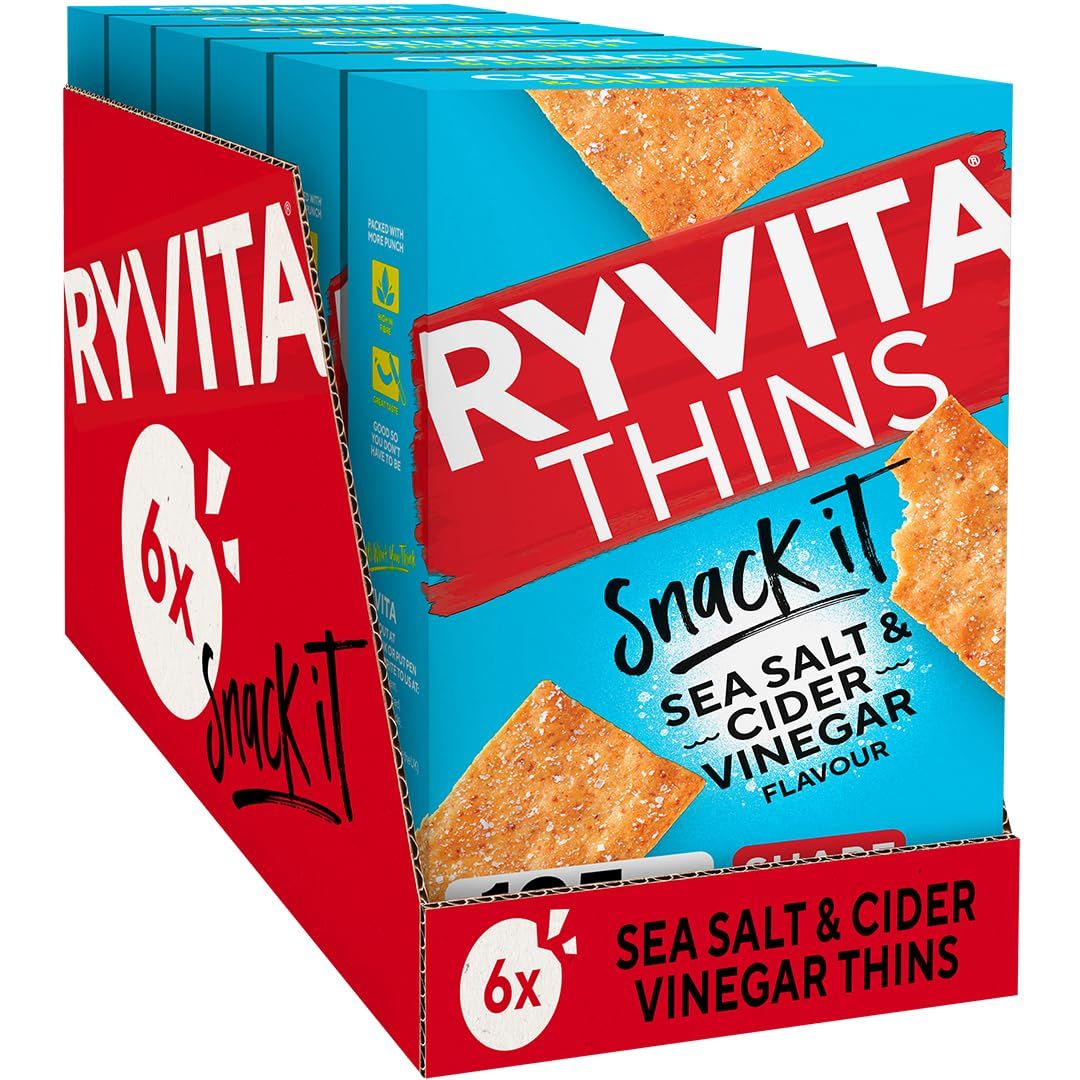 Ryvita Thins Snack It Sea Salt &amp; Cider Vinegar Flvour 125g Pack of 6
