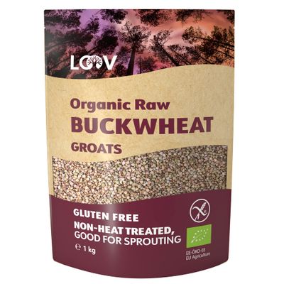 LOOV Organic Buckwheat Groats Gluten Free, 1 kg, Raw, not Heat-Treated, All Nutrients Preserved, Delicious Nutty Flavour, Good for Sprouting, Organically Grown in Nordic Climate, non-GMO
