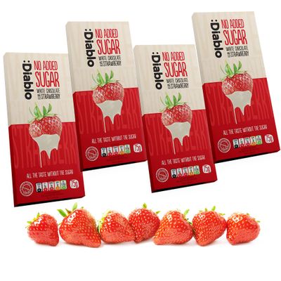 Diablo No Added Sugar White Chocolate with Strawberry - No Added Sugar Chocolate Bar Sweetened with Stevia, Gluten Free, Ideal for Any Occasion, Birthdays, Valentines, or Gift Hampers, 75g (Pack of 4)