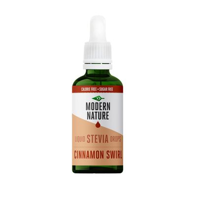 Modern Nature Cinnamon Flavour Drops Sugar Free Coffee Syrup, Liquid Stevia Sweetener, Zero Calorie, Natural Sweetner Flavor Drops Perfect for Coffee, Protein Shakes, Baking &amp; Drinks - 50ml