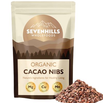 Sevenhills Wholefoods Organic Cacao Nibs, Raw, Peruvian 1kg High in Manganese and Magnesium UK Lab tested Pure &amp; Natural
