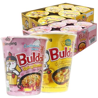 Samyang Hot Chicken Flavour Buldak Cup HALAL (12 Cups Assorted - Carbonara &amp; Cheese)