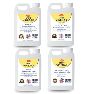 Spirit White Vinegar - Food Grade 5% Acetic Acid Liquid for Household Cleaning, Cooking, Baking and Pickling (5L, Pack of 4)
