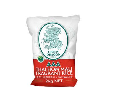 Green Dragon Thai Fragrant Jasmine Rice 2KG - Thai Hom Mali - AAA Premium White Rice - Ideal for Thai and Asian Cuisine