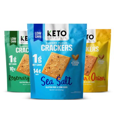 Keto Crackers (Sea Salt, Rosemary &amp; Garlic, Cheddar &amp; Onion) Variety pack, low carb crackers, Keto Snacks, low carb snack, high fibre &amp; gluten free (3 x 64g Packs). Keto snacks no carbs no sugar