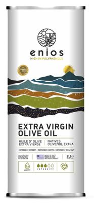 Enios Premium Greek (Kalamata) Extra Virgin Olive Oil 5L. New Harvest 2025/2026. First Cold Pressed, Low Acidity 0.27%, Rich in Polyphenols. Best Before: Jun-2027