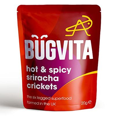 Hot and Spicy Sriracha Crickets 20g Farmed in the UK Six-legged Superfood Edible insects for human consumption